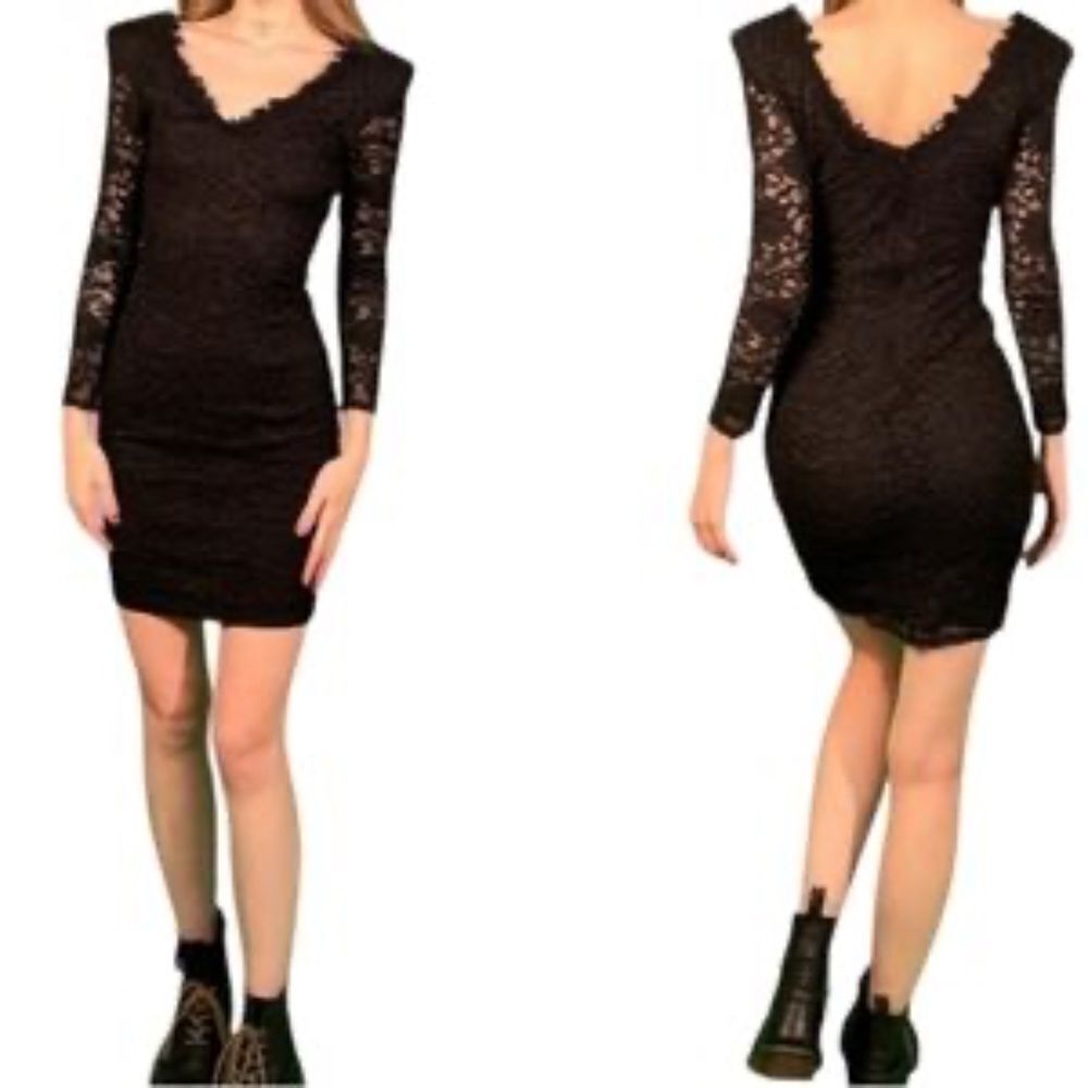 Susan Roselli For Vijack Black Lace Bodycon‎ Long Sleeve Dress Sz 10
